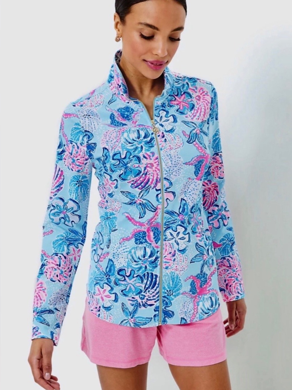 Lilly Pulitzer Leona Zip Jacket Bahamas Beachcomber Size Medium